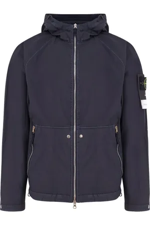 Stone Island Jakke, Herre, Blå, 2XL, Uld, Blå Jakke med Lynlås og Hætte