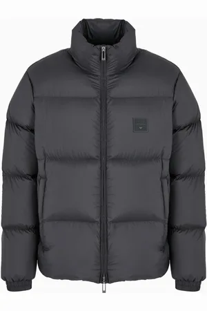 Emporio Armani Jakke, Herre, Sort, 3XL, Uld, Letvægts Pufferjakke med Høj Krave