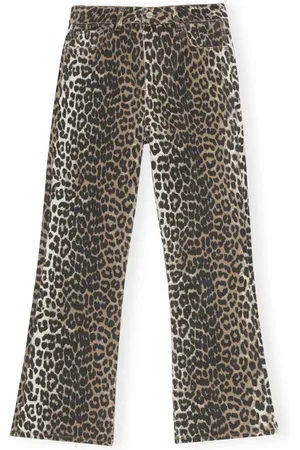 Ganni Bukser, Dame, Flerfarvet, W29, Bomuld, Leopard Cropped Jeans med dyreprint