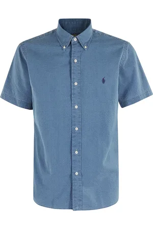 Ralph Lauren Skjorte, Herre, Blå, L, Bomuld, Indigo Kortærmet Sports Skjorte