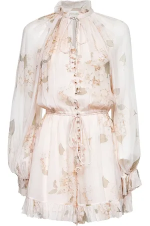 ZIMMERMANN Kjole, Dame, Hvid, L, Uld, Hortensia Print Ruffled Bluse