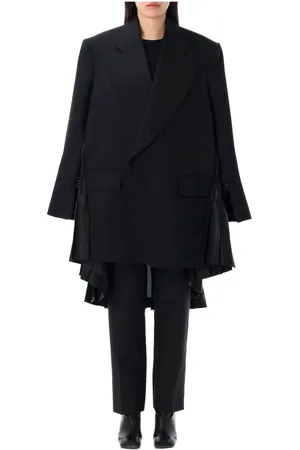 JUNYA WATANABE Jakke, Dame, Sort, M, Uld, Sort Plisseret Lang Blazer Jakke