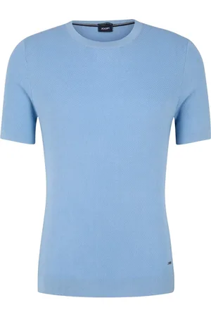 JOOP! Strik, Herre, Blå, M, Bomuld, Lysblå T-shirt med Fin Tekstureret Mønster