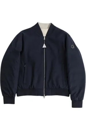 Moncler Jakke, Herre, Blå, XL, Læder, Vendbar bomberjakke Villrest