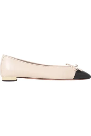 Aquazzura Sko, Dame, , 38 1/2 EU, Læder, Hvide Læderballetflader med Bue