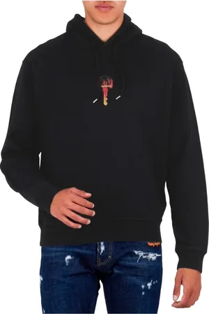 Dsquared2 Sweathshirts & Hoodies, Herre, Sort, S, Bomuld, Trykt logo hættetrøje - Nøglestil