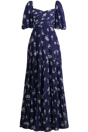 Self-Portrait Kjole, Dame, Blå, 2XS, Chiffon, Pansy Print Chiffon Maxi Kjole