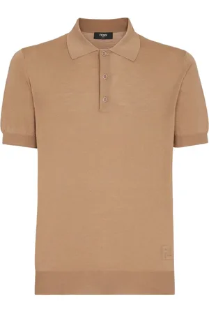 Fendi Top, Herre, Brun, M, Uld, Uld Polo Skjorte med Præget Detalje