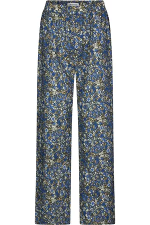 Lollys Laundry Bukser, Dame, Flerfarvet, XL, Uld, Blå All-Over Print Elastik Talje Bukser