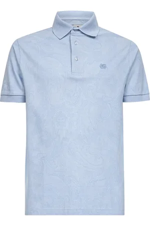 Etro Top, Herre, Blå, S, Bomuld, Paisley Jacquard Polo Shirt Lyseblå