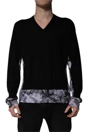 Dolce & Gabbana Strik, Herre, Sort, 2XL, Uld, Sort camouflage uld V-hals sweater
