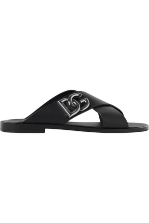 Dolce & Gabbana Sko, Herre, Sort, 41 EU, Logo Detalje CrossStrap Sandaler