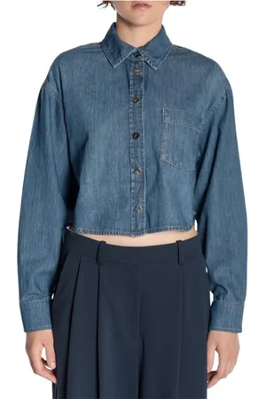 Kaos Bluser & Skjorter, Dame, Blå, S, Denim, Denim Crop Skjorte Rp6Dk018