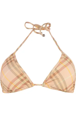 Burberry Badetøj, Dame, Lyserød, XS, Uld, Trekantet Bikini Top med Check Motif