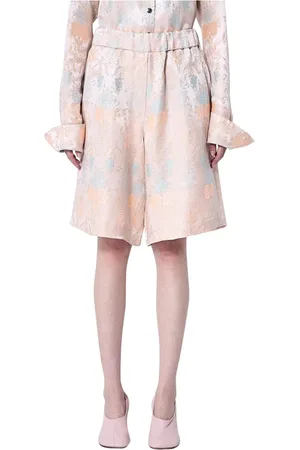 DRIES VAN NOTEN Shorts, Dame, Lyserød, S, Blomstret Jacquard Snørebåndsshorts