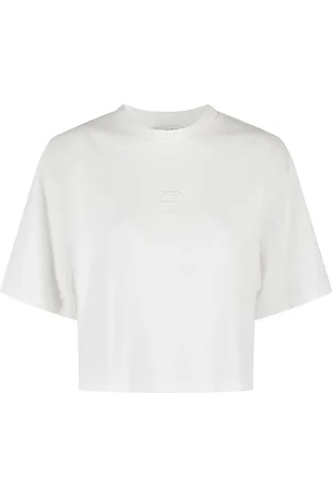 ANINE BING Top, Dame, Hvid, S, Bomuld, Monogram Cropped Tee Hvid Broderet Logo