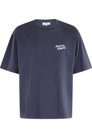 Maison Kitsuné Top, Herre, Blå, S, Bomuld, Broderet håndskrift tee i blå