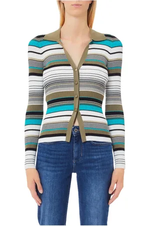 Liu Jo Strik, Dame, Grøn, L, Uld, Åben Strik Cardigan Sweater