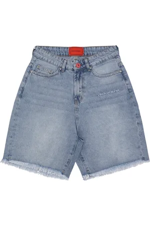 Vision Of Super Shorts, Herre, Blå, W28, Denim, Blå denim shorts med hvidt logo