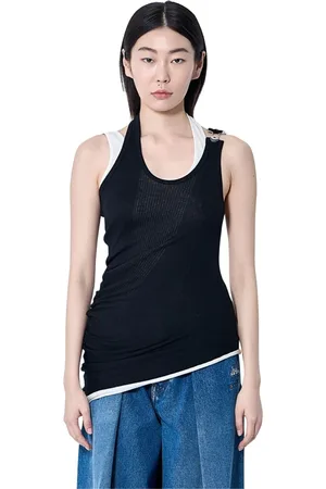 Jean Paul Gaultier Top, Dame, Sort, L, Bomuld, Tvistet Dobbeltlags Tank Top