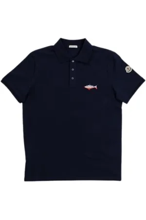 Moncler Top, Herre, Blå, 2XL, Bomuld, Navy Shark Logo Cotton Polo