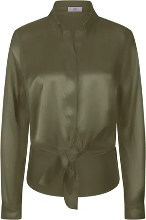Riani Bluser & Skjorter, Dame, Grøn, 2XL, Satin, Satinskjorte med rynket kant