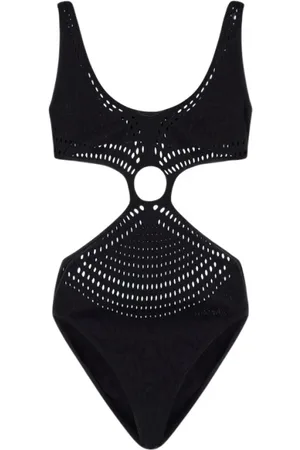 Roberto Cavalli Badetøj, Dame, Sort, ONE SIZE, Uld, Badedragt med udskæringer og netdetaljer