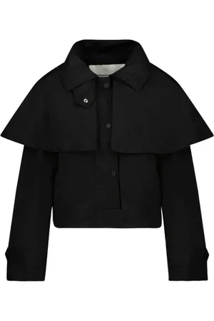 MARGAUX LONNBERG Jakke, Dame, Sort, M, Uld, Draper Blouson med Cape og Struktureret Krave