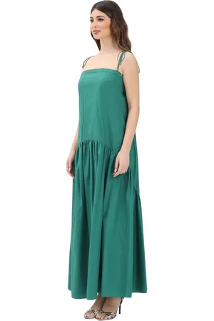 Max Mara Kjole, Dame, Grøn, L, Bomuld, Grøn Lang Kjole med Rynket Design