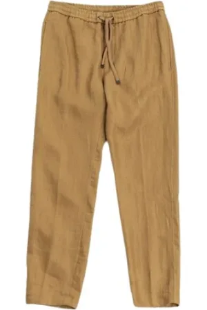 Moncler Bukser, Herre, Brun, L, Bomuld, Beige Bomuld Linned Straight Cut Bukser