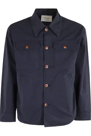 TELA Jakke, Herre, Blå, XL, Bomuld, Blå Overshirt Spids Krave Langærmet