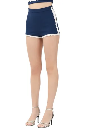 Elisabetta Franchi Shorts, Dame, Blå, M, Uld, Blå Broderede Shorts til Kvinder