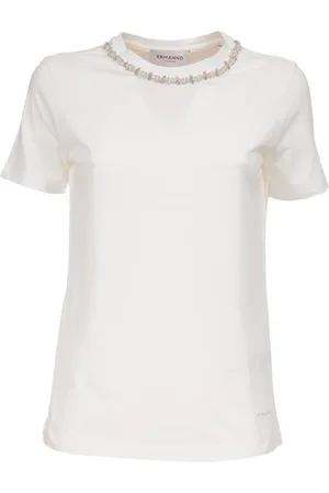 ERMANNO SCERVINO Top, Dame, Hvid, XS, Bomuld, Bomuld Crewneck Kortærmet Broderet Logo T-shirt