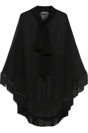 Elena Miro Jakke, Dame, Sort, S, Uld, Elegant frynset kaftan kjole