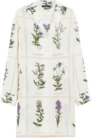 Max Mara Kjole, Dame, Hvid, 2XS, Silketrykt skjortekjole