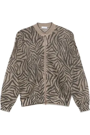Brunello Cucinelli Strik, Dame, Brun, M, Uld, Stilfuld Strik Cardigan Sweater