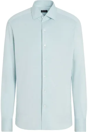 Ermenegildo Zegna Skjorte, Herre, Blå, L, Bomuld, Silk Linned Bomuld Skjorte Made in Italy