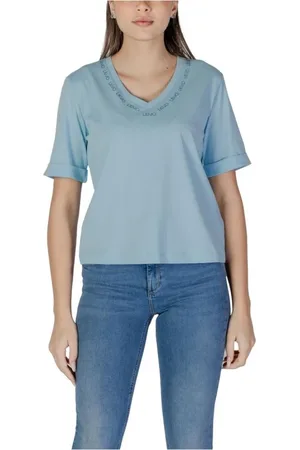 Liu Jo Top, Dame, Blå, M, Bomuld, Blå Bomuld Kortærmet T-Shirt
