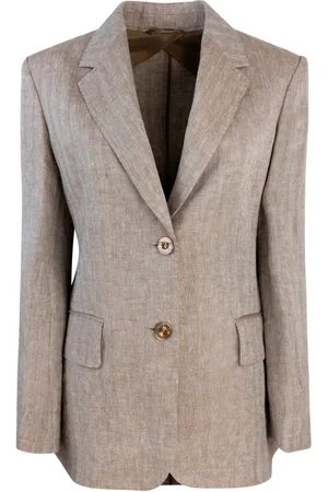 Max Mara Jakke, Dame, Brun, S, Linned, Struktureret Linnedblazer Brun