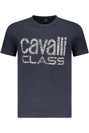 Roberto Cavalli Top, Herre, Blå, XL, Blå Logo Crew Neck T-Shirt