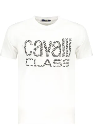 Roberto Cavalli Top, Herre, Hvid, M, Bomuld, T-shirt med Distinctive Print
