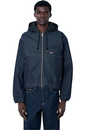 STUSSY Jakke, Herre, Blå, 2XL, Denim, Denim Hættetrøje med Logo Motif