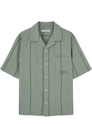 Maison Kitsuné Skjorte, Herre, Grøn, L, Stribet Grøn Logo Skjorte