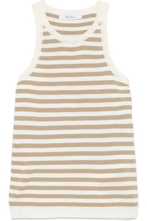 Max Mara Top, Dame, , L, Stribet Ærmeløs Top med Rund Hals