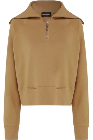 Karl Lagerfeld Sweathshirts & Hoodies, Dame, Brun, L, Bomuld, Sweater med bred hals og lynlås