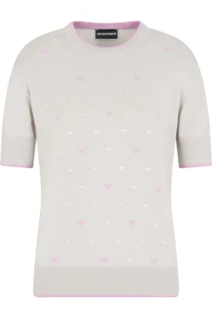 Emporio Armani Strik, Dame, Grå, L, Bomuld, Elegant Striktrøje med Korte Ærmer