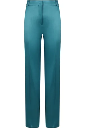 Alberta Ferretti Bukser, Dame, Blå, S, Satin, Silke Satin Bukser med Baglommer