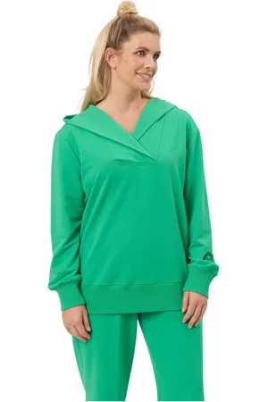 Elton Sweathshirts & Hoodies, Dame, Grøn, S, Bomuld, Grøn hættetrøje med V-hals og hætte