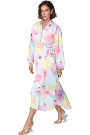 Crās Kjole, Dame, Flerfarvet, XS, Polyester, Wrap Kjole med Flæse Kant