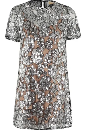 Michael Kors Kjole, Dame, Grå, XS, Polyester, Pailletblomst Kjole Sort Sølv